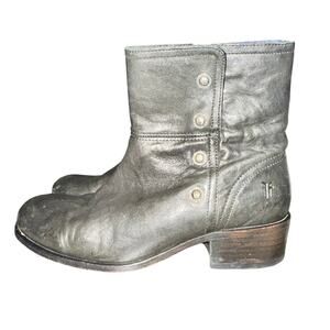 Frye Lynn Military Short Boots Women's Size 8 B Black Leather Side Zip Shoes